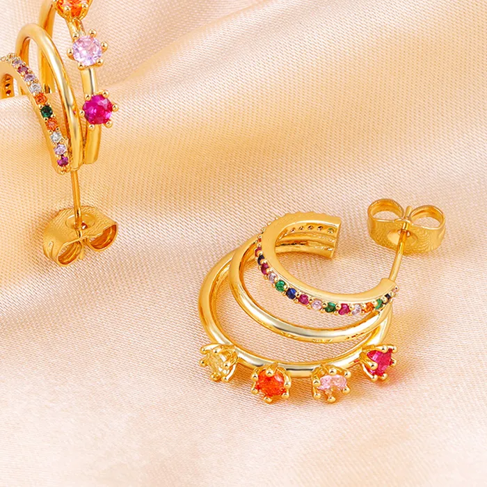 Authentic CRMYA Gold-color Hoop Earrings For Women CZ Piercing Color Zirconia Designer Earrings 2023 Women Jewelry