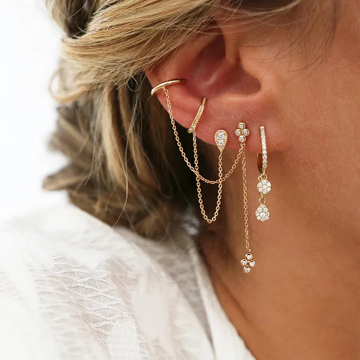 Authentic Crmya Chain Earrings for Women Gold-plated Zirconia Hoop Stud Dangle Earring Women Vacation and Party Jewelry Accessories