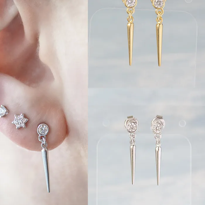 Authentic CRMYA Gold Silver Plated Hoop Huggie Long Dangle Spike Earrings For Women Geometric Rivet Droop Earring Jewelry