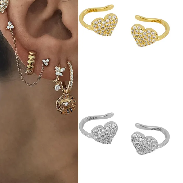 Authentic CRMYA Wedding Clip On Earrings 2022 Trend Gold Silver Filled Full CZ Zircon Cute Heart Ear Clips Cuffs Party Jewelry