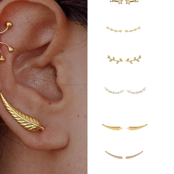 Authentic CRMYA Gold color Climber Earrings for Women CZ Zircon Piercing Women Ear Jackets 2022 Jewelry Accessories