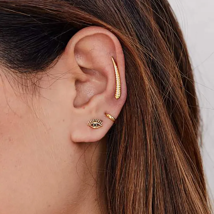 Authentic CRMYA Unusual Cubic Zirconia Gold Silver Plated Crawler Ear Climber Earrings For Women Wedding Vintage Earring Punk Jewelry