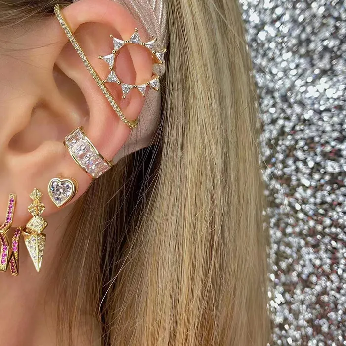 Authentic CRMYA Gold-color Clip Dangle Earrings for Women Piercing Color Cubic Zirconia Women Earrings Set 2023 Jewelry