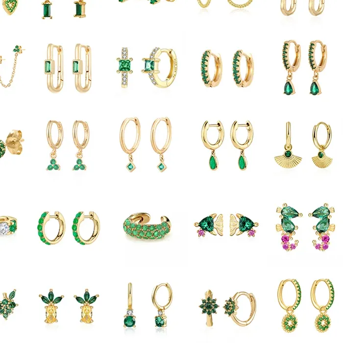 Authentic CRMYA Gold color Hoop Stud Drop Clip Earrings For Women Vintage Green Zircon Women's Earrings 2022 Jewelry