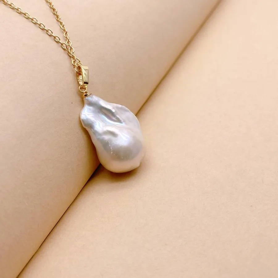 Authentic YYGEM 15x23mm Cultured White Baroque Pearl Gold Plated Chain Choker Necklace Women Jewelry