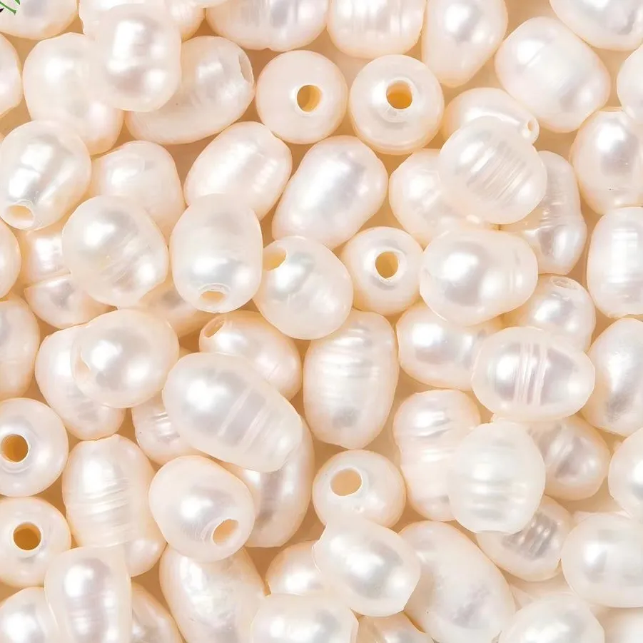 Authentic PandaHall 100Pcs Oval Natural Cultured Freshwater Large Hole Pearl Loose Beads For DIY Jewelry Bracelet Necklace 7~10x7~8mm