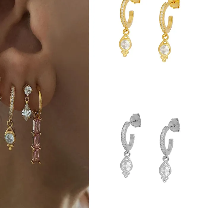 Authentic Jewelry Gold Silver Color Hoop Earrings CZ Zircon Drop Ear Rings For Women Pendientes Mujer Moda 2021