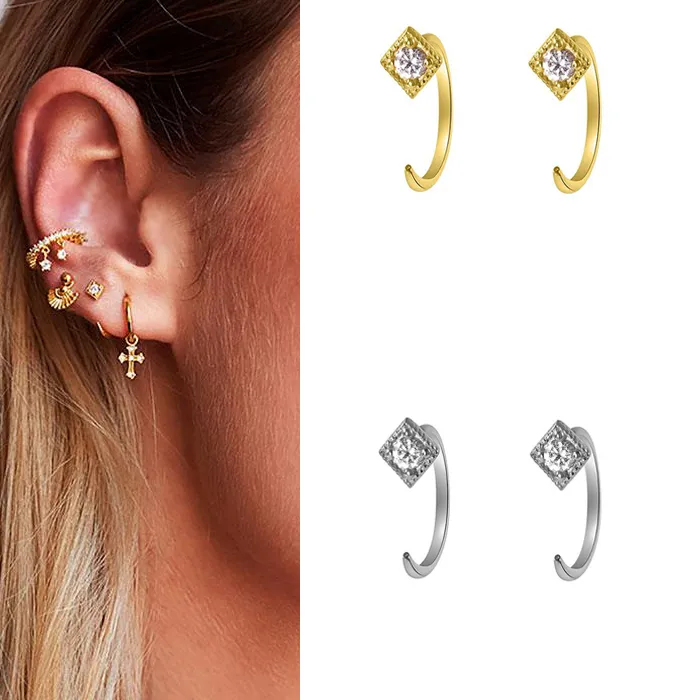 Authentic CREAMY Silver Gold Filled Stud Earrings For Women Small Square Ear Rings CZ Zircon Earings Jewelry Pendientes