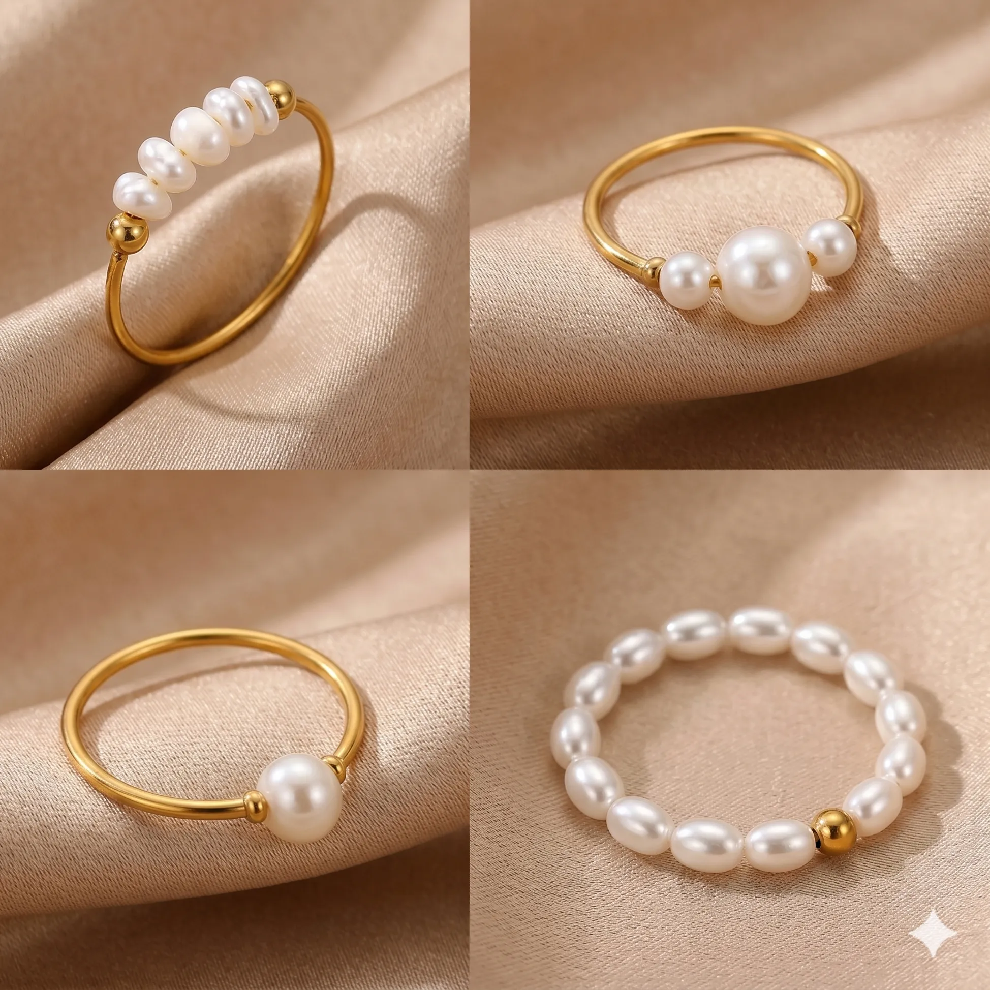 Authentic Waterproof Gold Freshwater Pearl Rings for Women Elegant Minimalist Cultured Pearl Beaded Finger Ring Jewelry