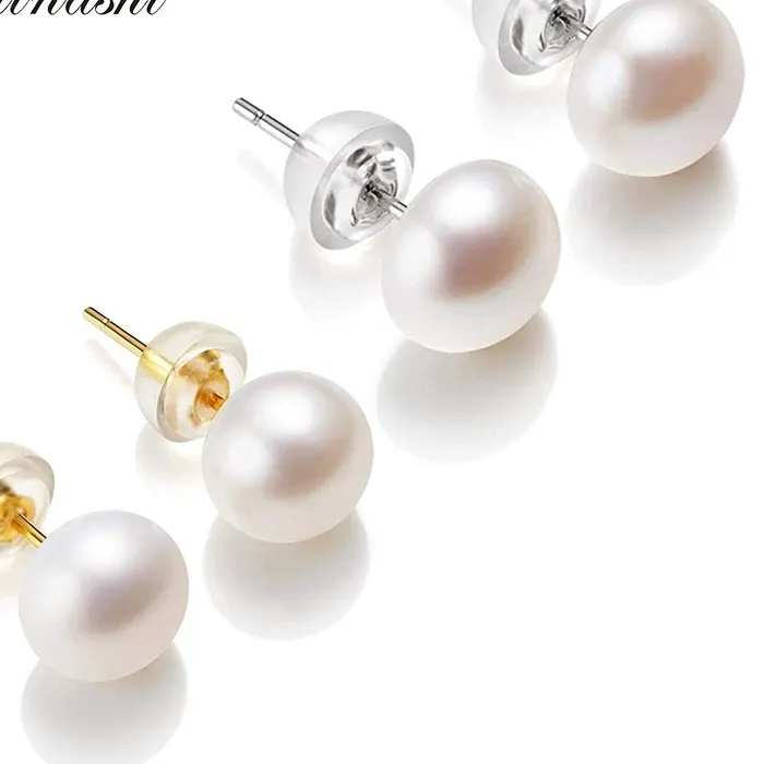 Authentic Natural Freshwater Pearl Stud Earrings Real 925 Sterling Sliver Earring Cultured White Pearl for Women Earring Jewelry