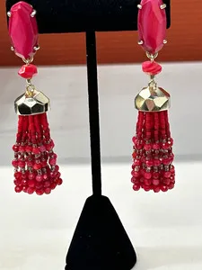 Authentic Kendra Scott Dove pink agate and gold plated tassel earrings
