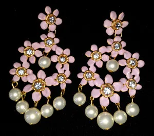 Authentic J. CREW CRYSTAL PEARL FLORAL GOLD PLATED CHANDELIER PIERSED EARRINGS
