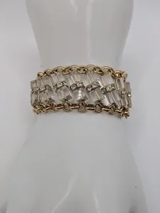 Authentic J. Crew Gold Plated Rhinestones & Crystal Glass Beaded Tennis Bracelet Clear