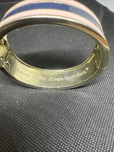 Authentic J. Crew Gold plated Pink Navy Enamel Stripes Bracelet Engraved