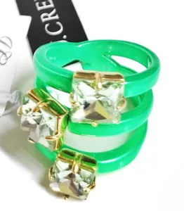 Authentic J.Crew Triple Loop Statement Ring Size 5 Summer Green Gold Plated NWT