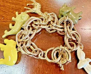 Authentic J. Crew Charm Bracelet Vintage Enamel Gold Plated Safari Animal Chain JCrew