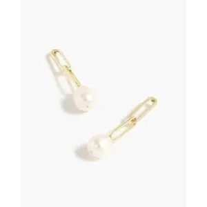Authentic J. Crew Gold-Plated Pearl & Chain Dangle Earrings Modern Minimalist NWT