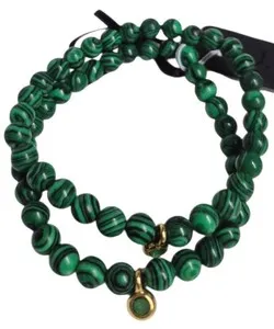 Authentic J.Crew Beaded Bracelets Set of Two Deep Forest Green Gold Plated with Tags