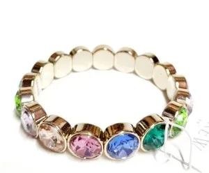 Authentic J.Crew Factory Crystal Gem Stretch Bracelet Rainbow Multi Gold Plated BN260