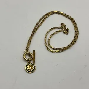 Authentic J. Crew Demi-Fine 14k Gold-Plated Toggle Necklace Dainty Enamel Rhinestone
