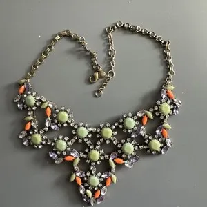 Authentic J. Crew Necklace Multi Color Stones Green Orange Gold Plated