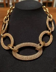 Authentic J Crew Gold Plated and Pave’ Crystals Graduated Large Link Collar Necklace