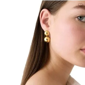 Authentic J.CREW SHINY GOLD METALLIC BALL EARRINGS EARRINGS GOLD-PLATED NWT #JC373