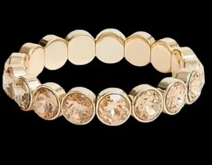 Authentic J.Crew Gold Yellow Crystal Gem Stretch Bracelet Gold Plated NWT