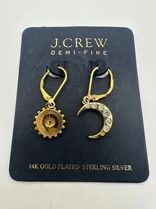 Authentic J.Crew sterling silver 14k gold plated moon sun earrings READ