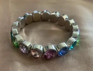 Authentic J.Crew Factory Crystal Gem Stretch Bracelet Rainbow Multi Gold Plated BN260