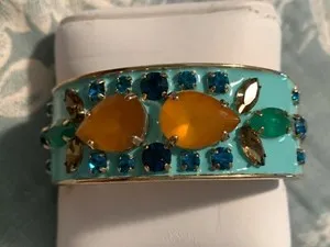 Authentic J Crew Beaded/Enamel Aqua / Multi color/ Gold plated Bangle Bracelet
