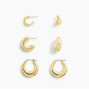 Authentic NWT J. Crew Gold-Plated Hoop Earrings - Set-of Three