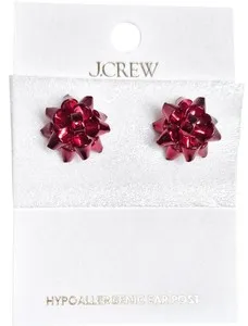 Authentic J.Crew Factory Bow Stud Earrings Classic Cardinal Red Gold Plated CE761