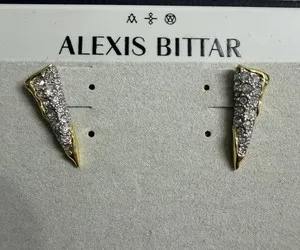 Authentic Alexis Bittar Solanales Crystal Spear Stud Earrings in 14K Gold