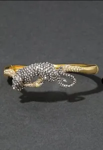 Authentic ALEXIS BITTAR Panther Hinged Bracelet Gold Plated Crystal Medium