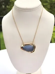Authentic ALEXIS BITTAR GOLD PLATED BLUE PURPLE LUCITE EGGPLANT SHAPE PENDANT NECKLACE