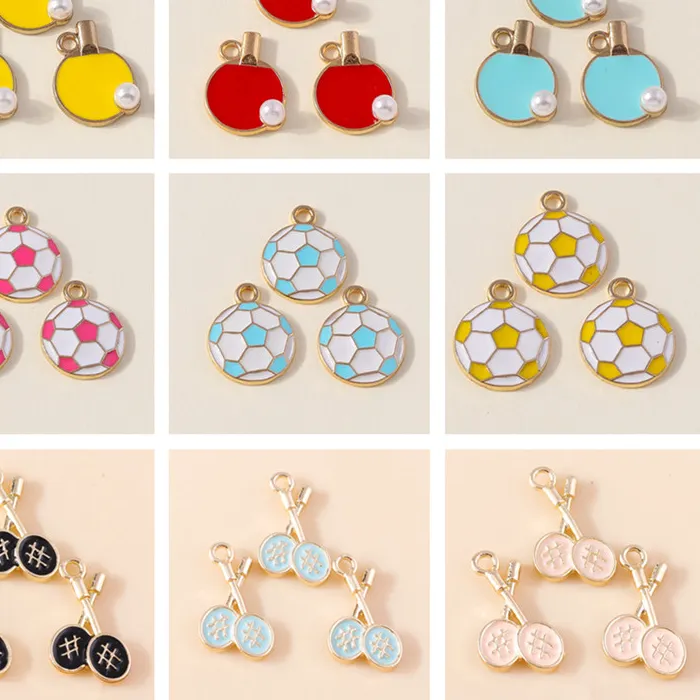 Authentic 20pcs Cute Sports Charms Enamel Football Badminton Charms Pendants for Jewelry Making DIY Earrings Necklaces Accessories Gifts