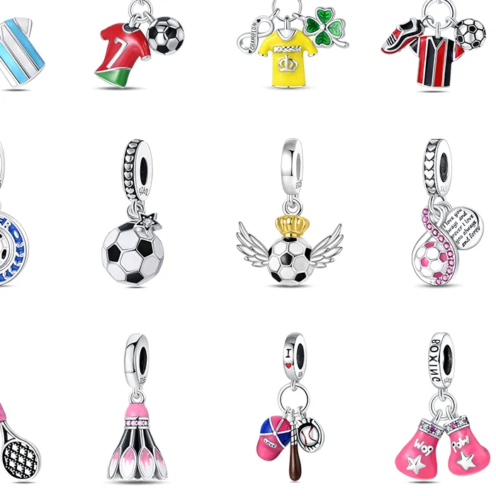 Authentic 925 Silver Football Jersey Badminton Baseball Dumbbell Sports Charm Beads Fit 925 Original Bracelet DIY Birthday Jewelry