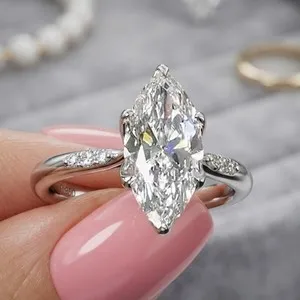 Authentic 2.80 CTW Marquise Cut Moissanite Beautiful Engagement Ring 14K White Gold Plated