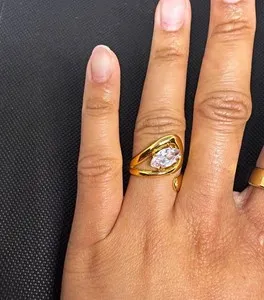Authentic 18K Gold Plated PVD Zircon Statement Ring Marquise Stone Modern Adjustable Style