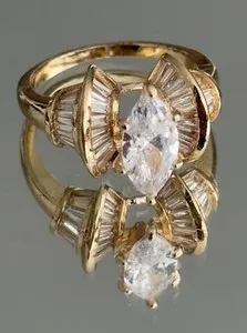 Authentic Retro 14k Gold Plated Cubic Zirconia Marquise Baguette Winged Band Ring Sz 8 VTG