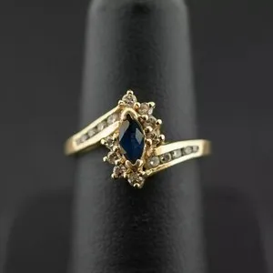 Authentic 2.30Ct Marquise Cut Simulated Blue Sapphire Women's Ring 14k Yellow Gold Plated