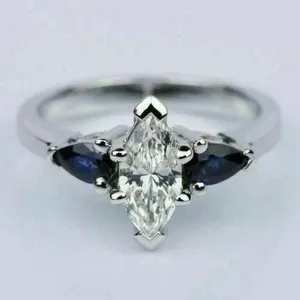 Authentic 2Ct Marquise Cut Lab Created Moissanite Engagement Ring 14k White Gold Plated