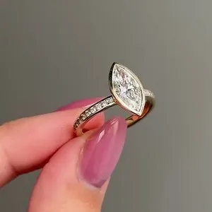 Authentic 1.65Ctw Marquise Moissanite Bezel Style Engagement Ring 14K Yellow Gold Plated