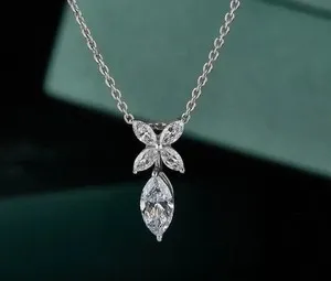 Authentic 14K White Gold Plated 2Ct Marquise Cut White Moissanite Women's Fancy Pendant