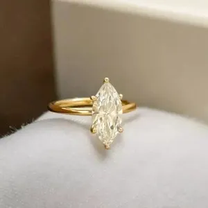 Authentic 2.50Ct Marquise-Cut Moissanite Solitaire Engagement Ring 14K Yellow Gold Plated