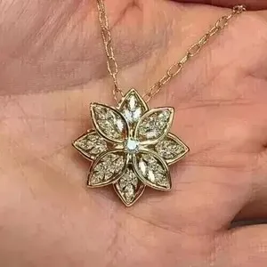 Authentic Marquise Cut Simulated Diamond Cluster Women's Pendant In 14k Yellow Gold Plated
