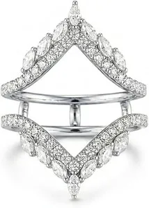 Authentic 1.50Marquise Cut Simulated Diamond Ring Guard Wedding Band 14k White Gold Plated