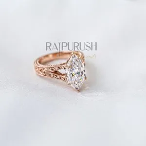 Authentic Marquise Cut Moissanite Art Deco Engagement Ring 925 Sterling Silver Bridal Band