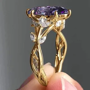 Authentic Wedding Band Ring Marquise Cut Zircon Prong Setting Gold Plated Women Jewelry